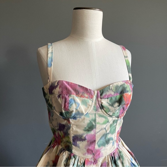 Pinko Floral Bustier Mini Dress – Corset Bodice, Fit & Flare (Size 2 / XS) - Picture 3 of 12